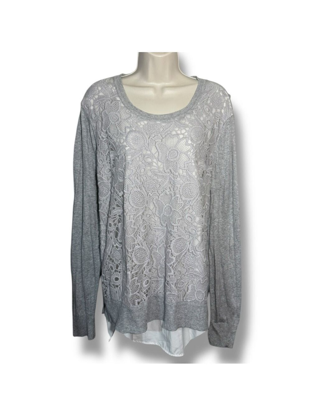Simply Vera Vera Wang Women’s Mock-Layer Lace Sweater Gray Size XL